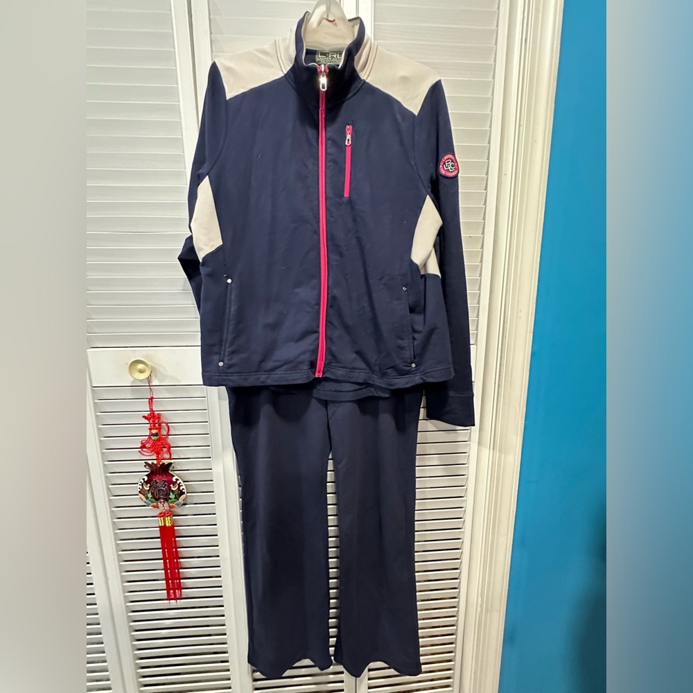 Ralph Lauren, active blue, pink track, sweatsuit jacket, size XL pants size L